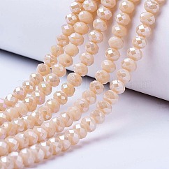 Electroplate Glass Beads Strands, Opaque Solid Color, AB Color Plated, Faceted, Rondelle, Antique White, 3.5~3.8x3mm, Hole: 0.8~1mm, about 105~110pcs/strand, 29~31cm