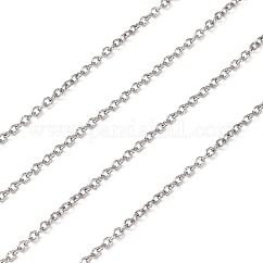 Tarnish Resistant 304 Stainless Steel Cable Chains, Soldered, with Spool, Oval, Stainless Steel Color, 2x1.5x0.4mm, about 82.02 Feet(25m)/roll