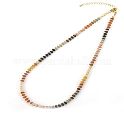 Colorful Natural Red Aventurine & Strawberry Quartz & Green Aventurine Rondelle Beaded Necklaces for Summer Beach Style, Golden, 16.54 inch(42cm)