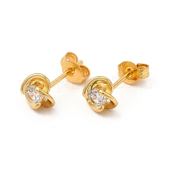Rack Plating Brass Micro Pave Cubic Zirconia Stud Earrings, Long-Lasting Plated Flower Earring for Women, Cadmium Free & Lead Free, Real 18K Gold Plated, 7mm, Pin: 1mm