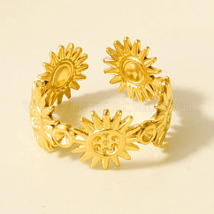 304 Stainless Steel Adjustable Cuff Open Rings, Sun, Golden, 10mm, Inner Diameter: 17mm