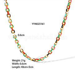 6MM 304 Stainless Steel Colorful Enamel Cable Chain Necklaces for Women, Real 18K Gold Plated, 15.75 inch(40cm)