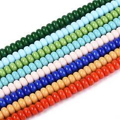 Electroplate Opaque Solid Color Glass Beads Strands, Rondelle, Mixed Color, 4x2.5mm, Hole: 0.7mm, about 135pcs/strand, 14.96''(38cm)