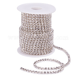 Brass Rhinestone Strass Chains, with Spool, Rhinestone Cup Chains, Silver Color Plated, Crystal, 4mm, about 10yards/roll