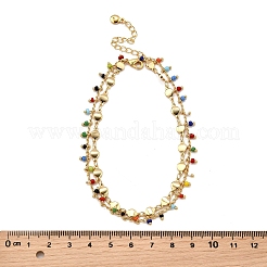 Bohemian Brass & Colorful Glass Seed Beads Double Layer Anklets&nbsp;AJEW-Z046-04G