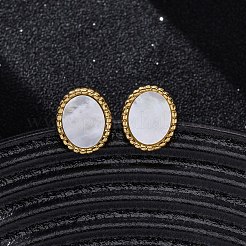304 Stainless Steel Natural White Shell Stud Earrings&nbsp;EJEW-Z103-02G-02