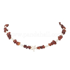 Natural Garnet Chip and Teardrop ABS Imitation Pearl & White Starfish Synthetic Turquoise Beaded Necklaces for Women&nbsp;NJEW-JN05765