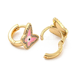 Butterfly with Evil Eye Real 18K Gold Plated Brass Hoop Earrings&nbsp;EJEW-L269-074G