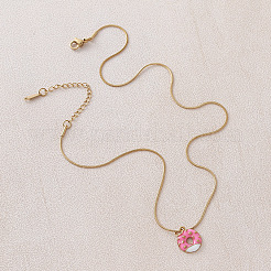 Vintage Style Stainless Steel Enamel Pink Dessert Donut Pendant Necklaces for Women&nbsp;KI9226