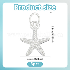 6Pcs 925 Sterling Silver Starfish Charms&nbsp;FIND-HY0004-20