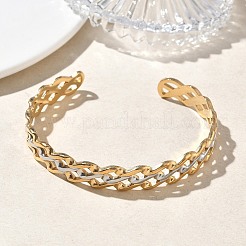 Two-tone 304 Stainless Steel Cuff Bangles for Women&nbsp;BJEW-A160-04GP
