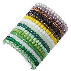 15Pcs 15 Colors Faceted Rondelle Imitation Jade Glass Beaded Stretch Bracelet Sets&nbsp;BJEW-JB10791
