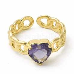 Cubic Zirconia Heart Open Cuff Ring&nbsp;RJEW-H120-10G
