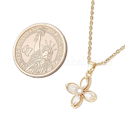 Flower Brass Pave Clear Cubic Zirconia Pendant Necklaces&nbsp;NJEW-JN05286
