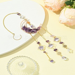 Natural Amethyst Chips Moon Pendant Decorations&nbsp;HJEW-FS00027-05