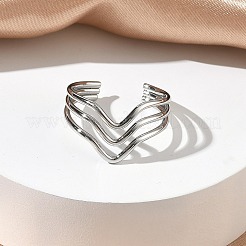 304 Stainless Steel Triple Wave Cuff Open Rings for Women&nbsp;RJEW-A095-02P