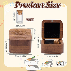 Paw Print Square Wooden Pet Fur Keepsake Storage Magnetic Boxes with 3Pcs Glass Cork Wishing Bottles&nbsp;CON-WH0089-172