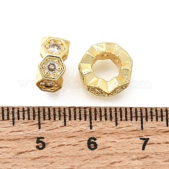 Hexagon Brass Micro Pave Clear Cubic Zirconia European Beads&nbsp;KK-Z156-01G-01