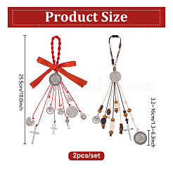 2Pcs Polyester & Alloy & Wood Medal Pendant Decorations&nbsp;HJEW-PH02290