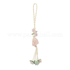 Nuggets Natural Rose Quartz Net Pouch Pendant Decorations&nbsp;HJEW-JM04260-01