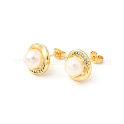 Round Brass Micro Pave Clear Cubic Zirconia Stud Earrings&nbsp;EJEW-C154-09G