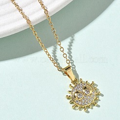 Brass Micro Pave Clear Cubic Zirconia Sun Pendant 304 Stainless Steel Chain Necklaces for Women&nbsp;NJEW-D341-06G