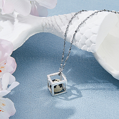 925 Sterling Silver Cube Empty Bead Cage Charms&nbsp;STER-WH0005-62