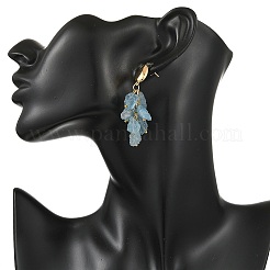 Brass with Raw Rough Natural Aquamarine Beads Stud Dangle Earrings&nbsp;EJEW-JE07474-01