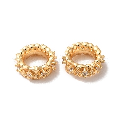 Brass Micro Pave Cubic Zirconia Rondelle European Beads&nbsp;KK-M242-03G