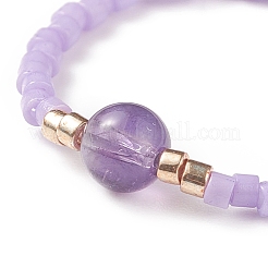 Natural Aquamarine/Amethyst/Indian Agate/Tiger Eye/Dyed Agate & Banded Agate/Dyed & Heated Quartz Crystal & Glass Seed Beaded Rings&nbsp;RJEW-JR00532