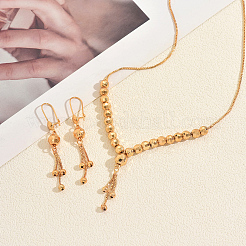 Vintage Brass Round Beaded Tassel Necklace & Earrings for Women&nbsp;KK0094