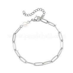 Shell Pearl & 304 Stainless Steel Paperclip Chain Bracelets for Women&nbsp;BJEW-JB13820