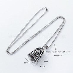 Hip Hop 304 Stainless Steel Skull Guardian Bell Pendant Necklaces for Biker&nbsp;NI7223