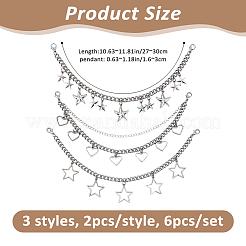 6Pcs 3 Styles 201 Stainless Steel Cuban Link Chain Boot Strap Chains&nbsp;HJEW-FH00215