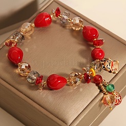 Teardrop & Fortune Cat Alloy Glass Charm Bracelets&nbsp;FS-WG2F667-01