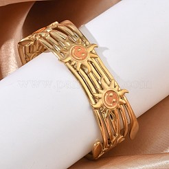 304 Stainless Steel Enamel Cuff Open Bangles for Women&nbsp;BJEW-F542-01G-04