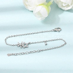 Brass Pave Clear Cubic Zirconia Flower Star Link Bracelets&nbsp;KK-CBAED06-03P