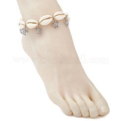Adjustable Ocean Alloy Turtle Charms Natural Cowrie Shell Braided Bead Anklets for Womem&nbsp;AJEW-AN00784