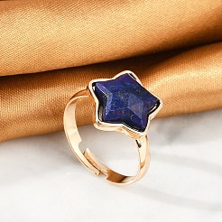 Star Natural Lapis Lazuli Adjustable Rings&nbsp;RJEW-H241-01G-01