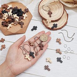 80Pcs 4 Colors Cross Wooden Pendants&nbsp;DIY-NB0007-52