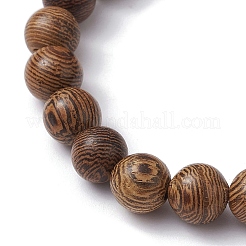 Natural Dyed White Jade & Wood Round Beaded Stretch Bracelet&nbsp;BJEW-JB10056