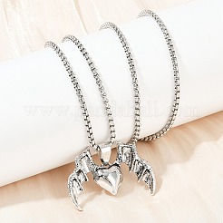 Halloween Alloy Heart with Bat Wings Pendant 201 Stainless Steel Box Chain Necklaces for Women Men&nbsp;NJEW-A056-01P