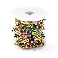 Handmade Eco-friendly Brass Enamel Heart with Evil Eye Link Chain&nbsp;CHC-I045-16G