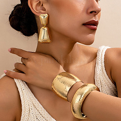 Alloy Rough Texture Cuff Bangles & Stud Dangle Earrings Sets&nbsp;FS-WGCEEF2-01