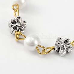 Handmade Round Glass Pearl Beads Chains for Necklaces Bracelets Making&nbsp;AJEW-JB00072-01