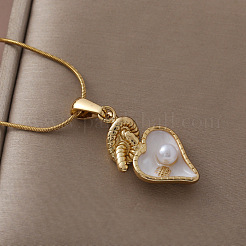 304 Stainless Steel Enamel with Imitation Pearl White Heart Pendant Necklaces for Women&nbsp;KW3625