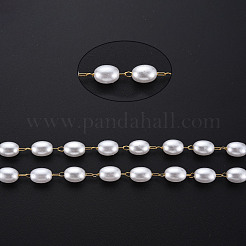 304 Stainless Steel & ABS Plastic Imitation Pearl Beaded Chains&nbsp;CHS-S008-015G
