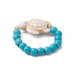 Synthetical Turquoise Beaded Rings&nbsp;RJEW-TA00194