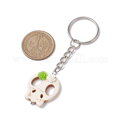 Skull Synthetic Turquoise & Flower Resin Keychain&nbsp;KEYC-JKC00844