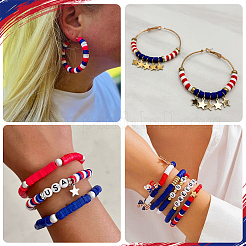Independence Day Theme 6 Strands 3 Colors Flat Round Handmade Polymer Clay Beads&nbsp;CLAY-SC0002-27